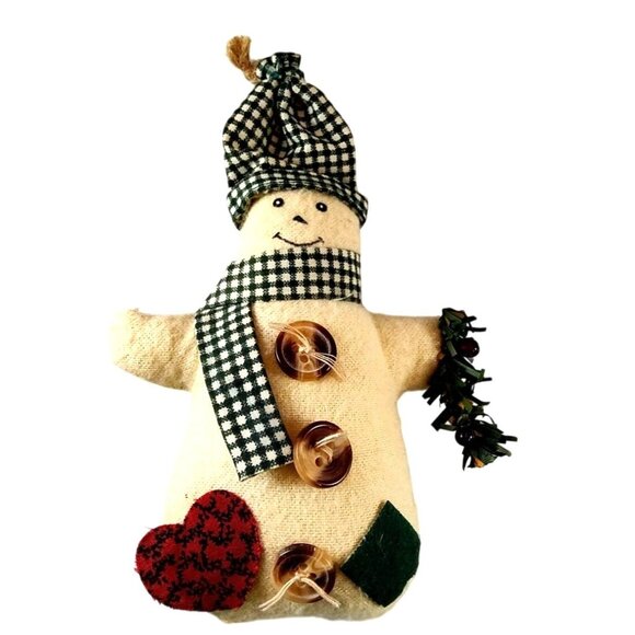 Set Of 8 Rustic Snowman Christmas Ornaments With Plaid Details & Button Accents - Picture 3 of 10